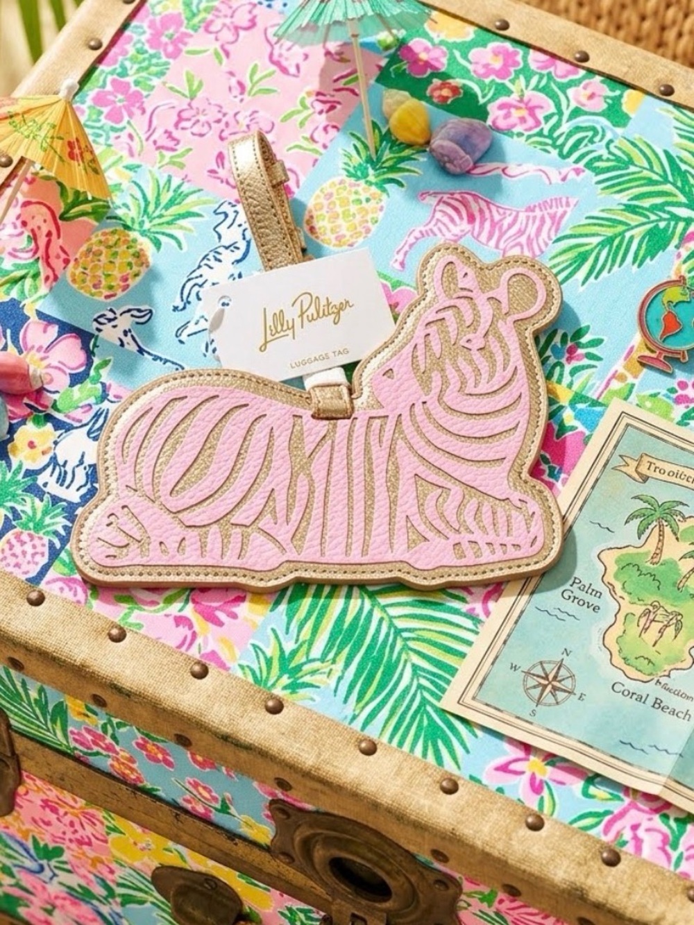 Lilly Pulitzer Pink and Gold Zebra Luggage Tag